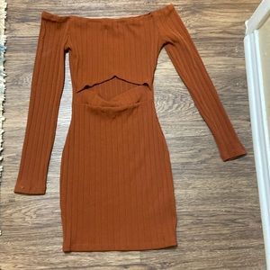Off the shoulder, long sleeve dress